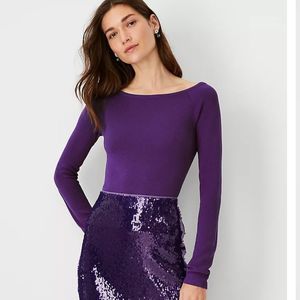 Ann Taylor Purple Boat Neck Pullover Sweater Women's Size S 🌸